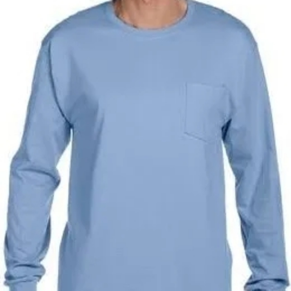 Hanes Men's Authentic Long-Sleeve Pocket T-Shirt 5596 Light Blue Size M